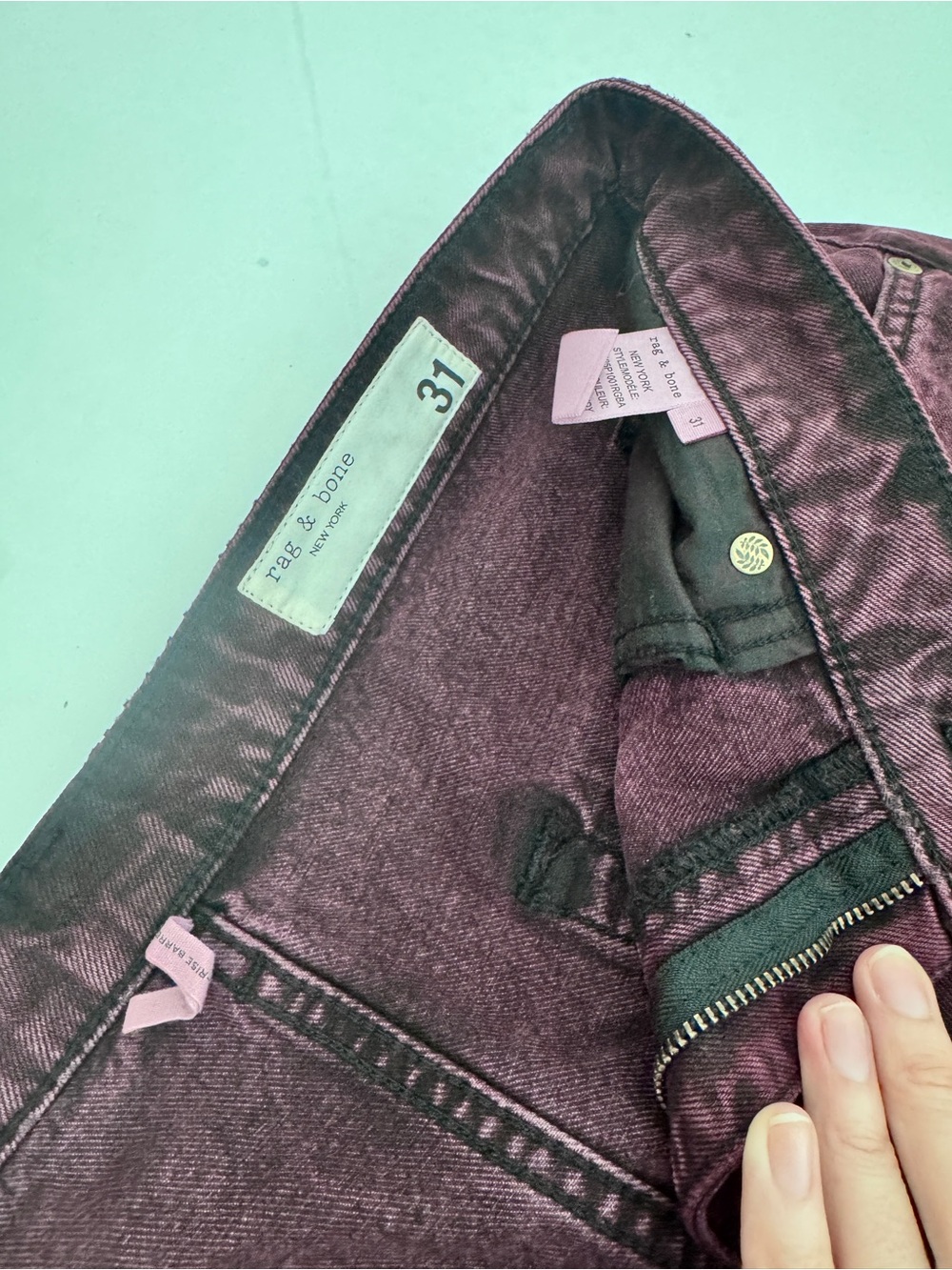 rag & bone Burnt burgundy High-Rise Barrel leg Jeans - Picture 2 of 6